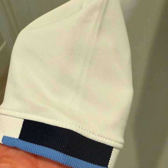 Peter Millar White Polo with Navy Accents quarter zip UPF 50 size Large - Picture 3 of 10